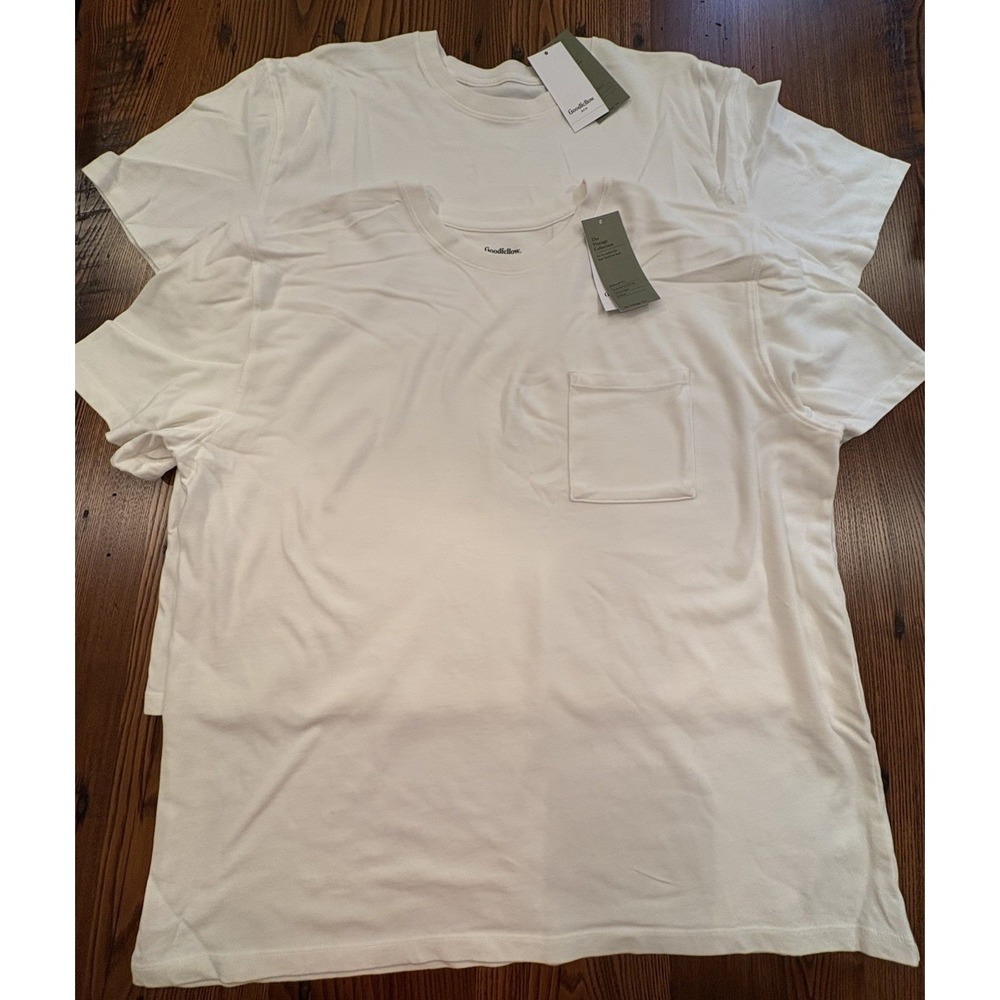 Bundle of 2 Goodfellow Mens White Pocket T-Shirts Size XL Cotton Heavyweight NWT